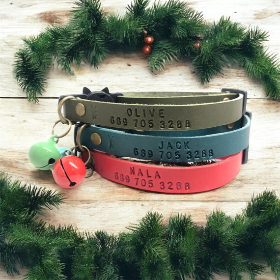 Orange Cat Collar Adjustable Breakaway Leather Cat Collar Bell Name and Number 12 Colors Personalization Quick Release Leather Collar Etsy