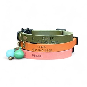 Personalized Leather Cat Collar: Breakaway Kitten Collar with Bell