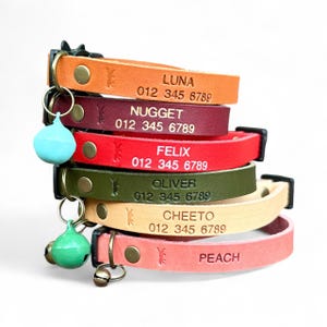 Adjustable Leather Cat Collar: Personalized Breakaway Kitten Collar with Bell