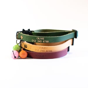 Personalized Leather Cat Collar: Breakaway Kitten Collar with Bell
