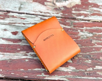Handmade Leather Card Wallet: Slim Minimalist Design, Scottish Fold