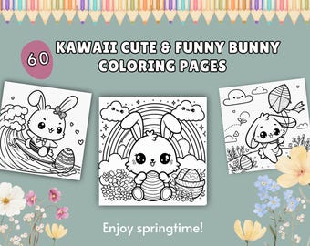 60 Kawaii Bunny Coloring Pages for Kids and Adults, Cute Coloring Books, Cozy Coloring Pages, Printable Kawaii, Activities for Kids