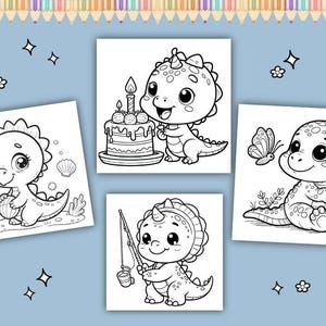 40 Kawaii Baby Dinosaur Coloring Pages for Kids and adults, Cute Coloring Pages, Printable Coloring Book, Activities for Kids image 2