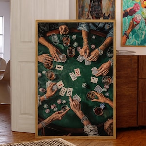 Casino Art Print | Stylish Poker Night Decor | Vintage Playing Cards & Cocktails | Game Room Wall Art | Luxurious Party Art