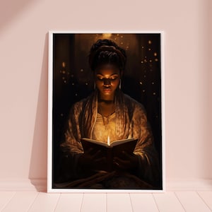 Artful Black Woman Portrait | Black Woman Reading Art Print | Digital Download Wall Decor | African American Art