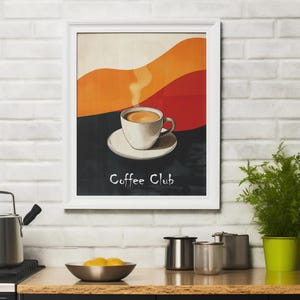 Retro Coffee Print - Minimalist Kitchen Wall Art, Coffee Bar Poster, Vintage Cafe Artwork, Hand-Drawn Style Digital Download