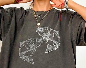 Comfort Colors® Forellen Fisch Tattoo Style Shirt Angler Shirt Fisch Liebhaber Shirt Fischer Shirt Forellen Fischen Shirt Shirt zum Angeln