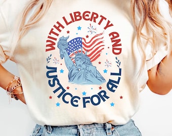Frihetsgudinnan Comfort Colors® T-shirt, med frihet och rättvisa-t-shirt, patriotisk 4 juli-t-shirt, självständighetsdagen-frihetst-t-shirt, USA-t-shirt