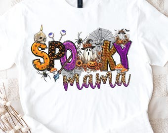 Shirt Spooky Mama, retro Halloween-shirt voor moeder, cadeau moeder shirt Halloween, mama-shirt Halloween, spookachtig seizoen, retro shirt.