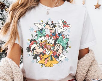 Vintage Mickey And Friends Christmas Shirt, Disney Christmas Shirt, Mickey Holiday Lights Shirt, Disney Family Matching Christmas Shirt