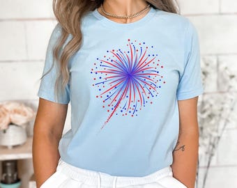 Feuerwerk USA Shirt, 4. Juli Shirt, Unabhängigkeitstag Shirt, Geschenk für Amerikaner, Rot, Weiß, Blau Shirt, Vaterländisches Shirt, amerikanisches T-Shirt