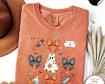 Camiseta de enfermera de Halloween Comfort Colors®, Camiseta de enfermera de Halloween, Enfermera espeluznante, Camiseta de enfermera de otoño, Camiseta de enfermera fantasma, Camiseta de enfermería de Halloween