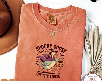Spooky Goose Shirt Comfort Colors® Halloween TShirt, Witchy Silly Goose Lover Tee, Girly Halloween Gift, Trick or Treat Outfit