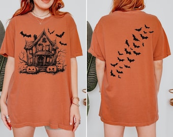Koszulka Comfort Colors® Vintage Haunted House, Koszulka na Halloween, Koszulka Summerween, Koszulka Vintage Halloween, Koszulka Nietoperze, Bluza z kapturem Spooky Season