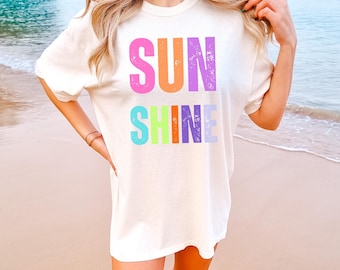 Comfort Colors® Sunshine Women Tee, Beach Life Gift for Her, Summer Trendy Shirt, Distressed Beach Mom Gifts, Lake Pool River Birthday Gifts