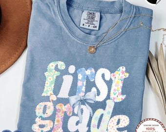 Comfort Colors® First Grade Teacher Shirt, Back to School 1st Grade Tee, Teacher Appreciation Gift, Cute Elementary School, Coquette Bow