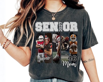 Custom 2027 Senior Football Mom Shirt, Custom Football Player Photos Shirt, Football Mama Shirt with Name & Jersey Number, Senior Night Tee