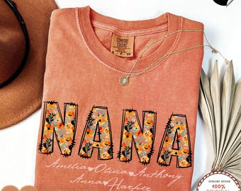 Personalized Nana Shirt with Grandkids Names,Floral GigiT-Shirt,Mimi Gifts,Mother's Day Shirt,Custom Names Grandma Shirt,matching christmas