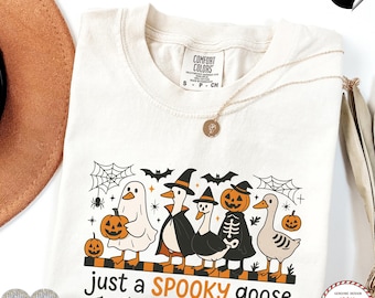 Just a Spooky Goose Comfort Colors® Shirt, Funny Halloween Goose Tee For Women, Cute Horror Summerween Ghost Tee, Trendy Autumn Gift For Her