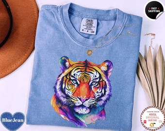 Comfort Colors® Vintage Tiger Shirt - Retro Tiger Grafik T-Shirt, Wildkatze Tier Shirt, Schnee Tiger Art T-Shirt, Geschenk für Tiger-Liebhaber