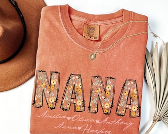 Personalized Nana Shirt with Grandkids Names,Floral GigiT-Shirt,Mimi Gifts,Mother's Day Shirt,Custom Kids Names Grandma Shirt,Christmas Gift