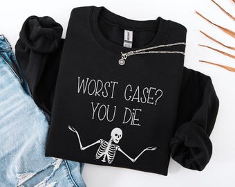Shrugging Skeleton Tee, Kurzarm Skelett T-Shirt, Komfort Farben Tasche T-Shirt, Gespenstisch, Womens Halloween Shirt, Alt Tshirt