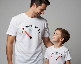 Camisetas divertidas a juego para padre e hijo para el Día del Padre, medidor de energía para papá y bebé, regalo para el primer día del padre, regalo para papá e hija, regalo para nuevo papá.