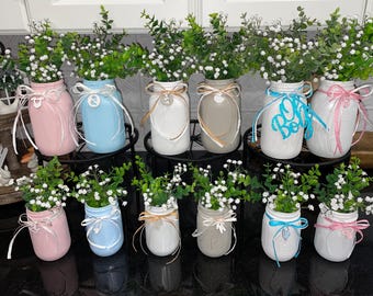 Baby Shower Centerpieces, Painted Jars for Girl or Boy