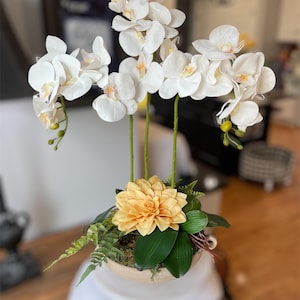 White Orchids Arrangement with Real-Touch Orchids and Greenery