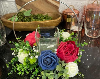 Red, White, and Blue Centerpiece, Premium Hoop floral Arrangment, 4th of July Decor