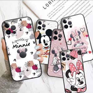 Cute Pink Mickey Mouse Minnie Apple iPhone Case For 15 14 13 12 11 Mini XS XR X 6S Pro Max Plus Black Soft Cover
