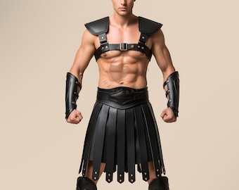 Handmade Leather Gladiator Armor Set: Roman Kilt, Harness, Cosplay