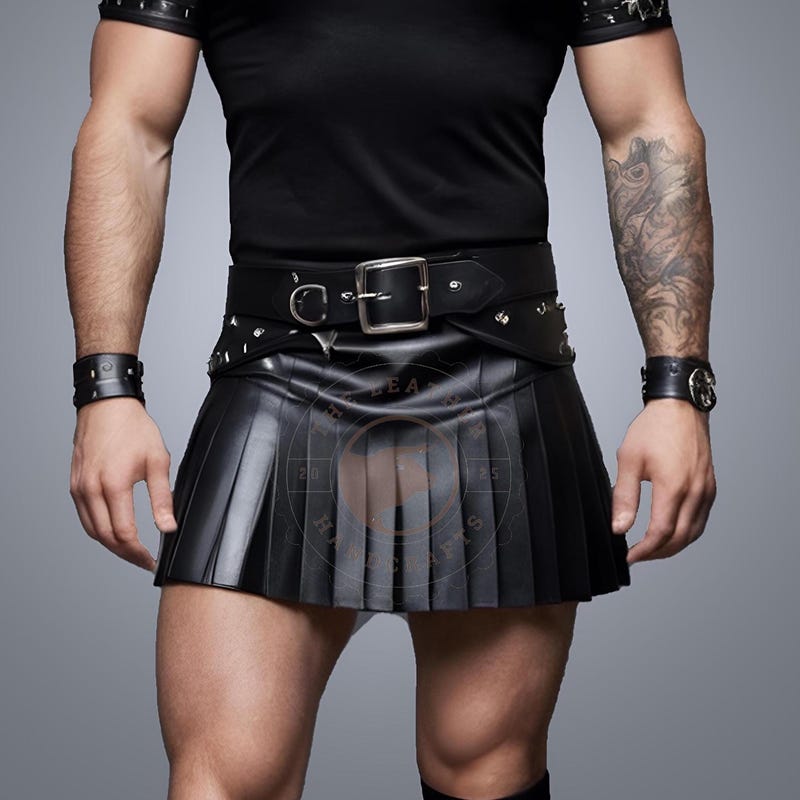 Men's Gothic Tie-dyed Faux Leather Splice Kilt with Belts main image 0