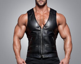 Handmade Sheep Leather Vest for Men: Biker Bar Style - Etsy