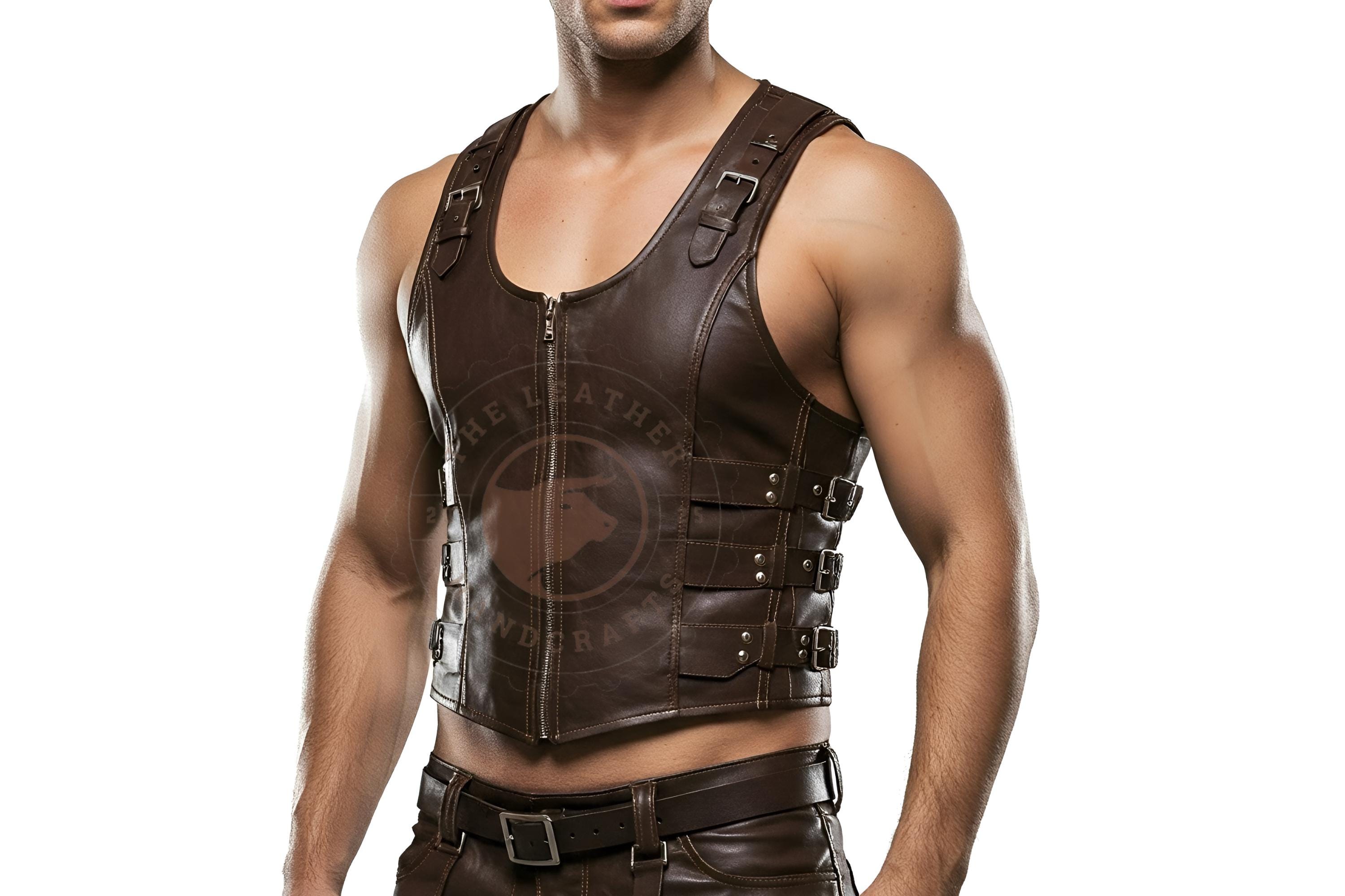 【TapWater】 Sheep Leather Vest Size L Z1R - Ganja Leather Vest