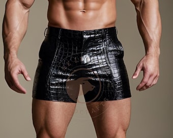 Handmade Crocodile Leather Booty Shorts: Custom Fit Men&#39;s Summer Shorts