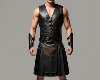 Genuine Leather Roman Gladiator Kilt & Vest: LARP Cosplay Costume