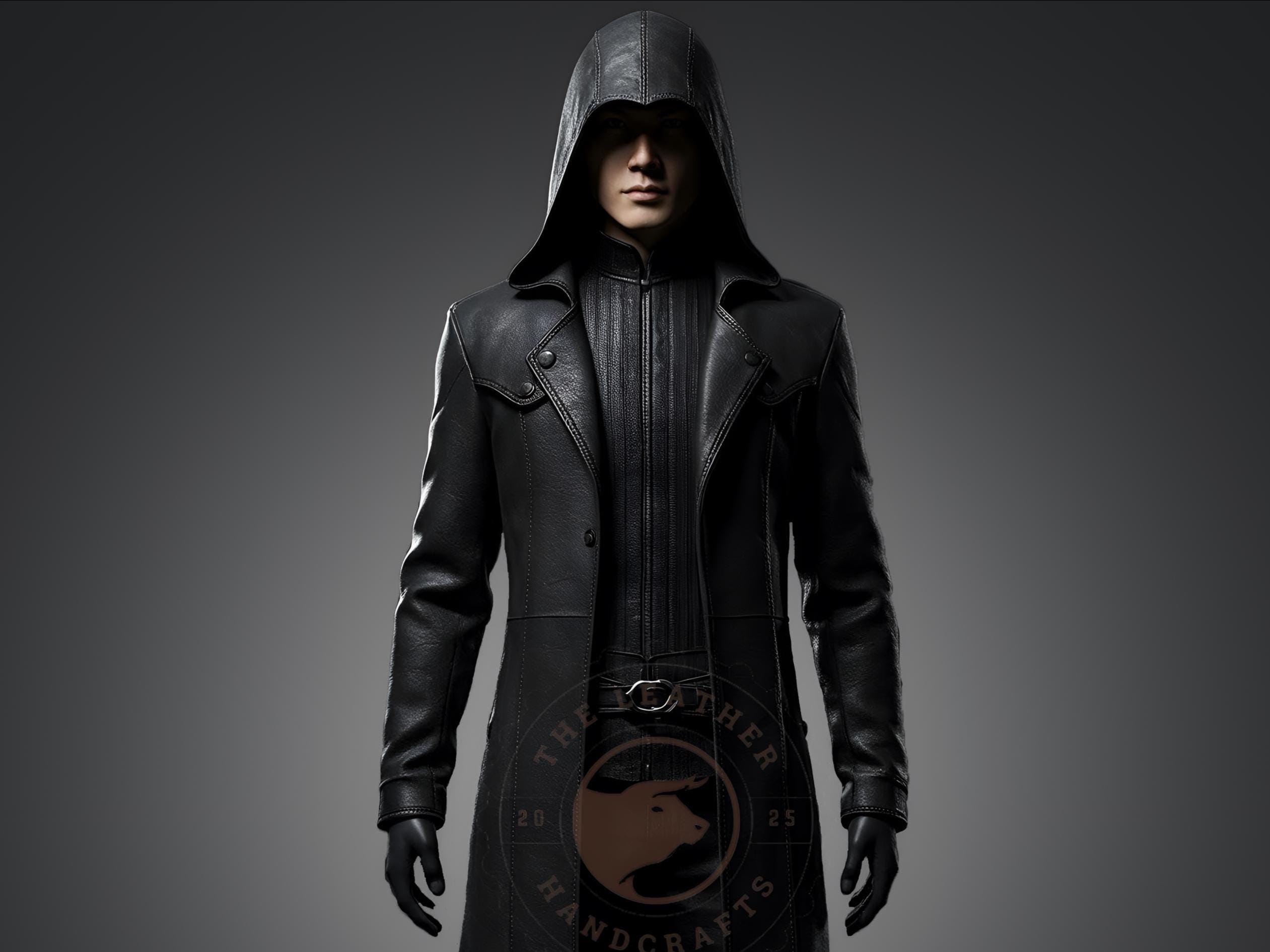 Handmade Leather Hooded Trench Coat: Gothic Cyberpunk Duster - Etsy