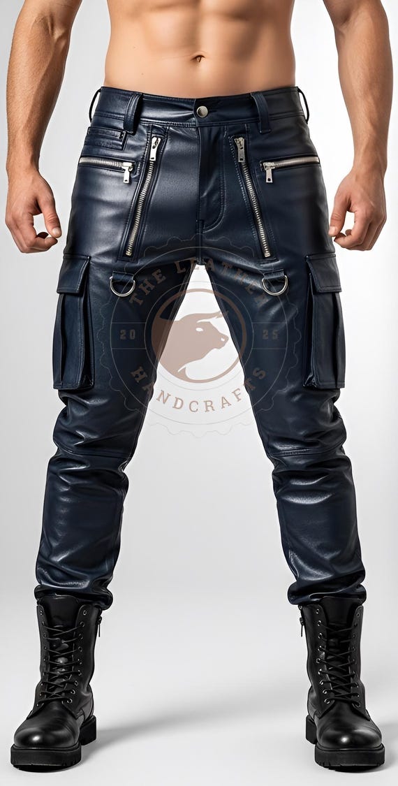 Pantalones cargo de cuero negro para hombre: pantalones tácticos
