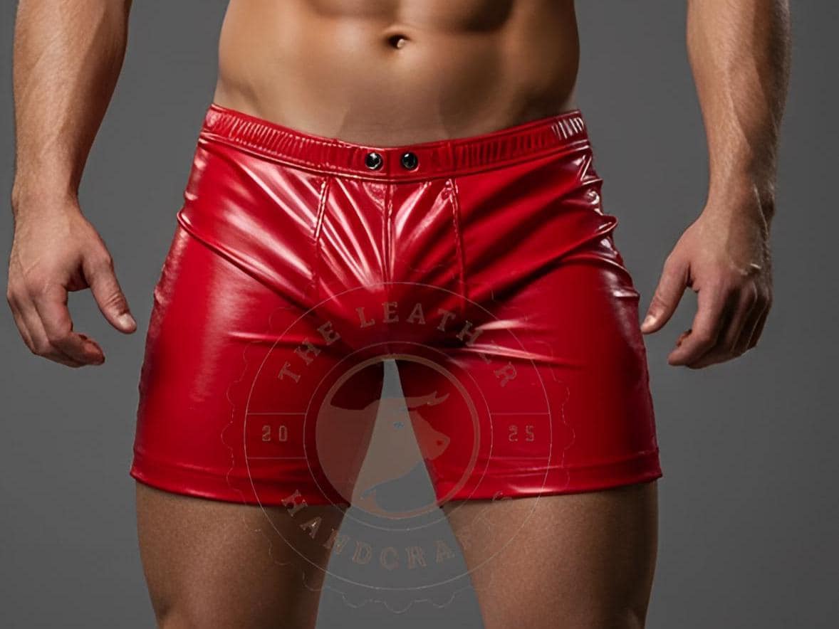 Handmade Red Leather Booty Shorts: Sheepskin Summer Shorts