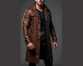 Handmade Genuine Leather Trench Coat: Custom Fit Long Duster Jacket