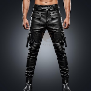 Black Leather Cargo Pants for Men | Tactical Techwear Street Style | Custom Fit Handmade Biker Pants | Gothic Punk Festival Fashion