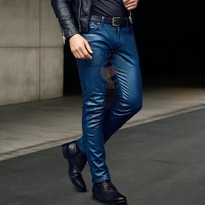 Blue leather pants - Etsy 日本