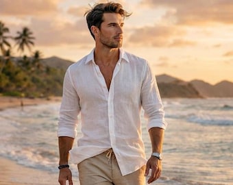 Linen Shirt For Men – Casual Summer Linen Shirt for Men– Gift for Men– Lightweight Breathable Shirt –Gift for Him – Long Sleeve Linen Top
