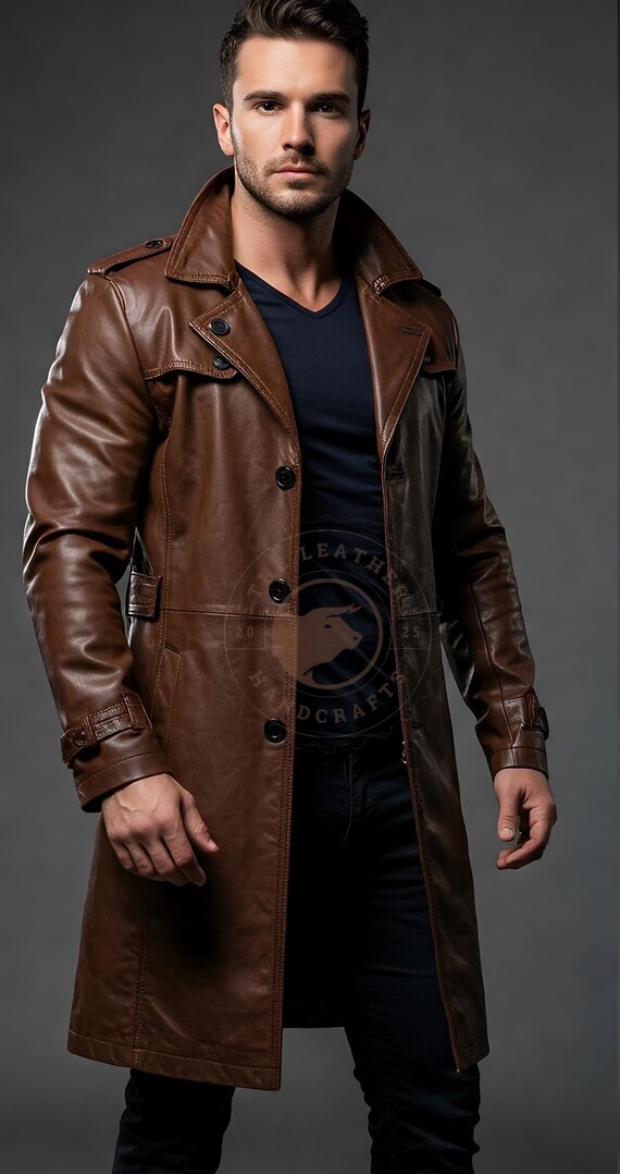Handmade Genuine Leather Trench Coat: Custom Fit Long Duster