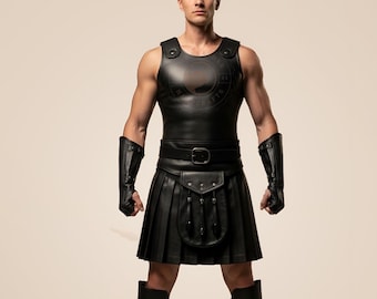 Handmade Leder Gladiator Kilt & Weste Rüstung Set: Custom Renaissance Cosplay