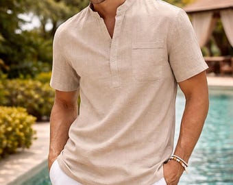 Herren Leinenhemd – Lässiges Sommer Leinenhemd für Männer – Geschenk für Männer – Leichtes atmungsaktives Hemd – Geschenk für Ihn – Halbarm Leinenoberteil