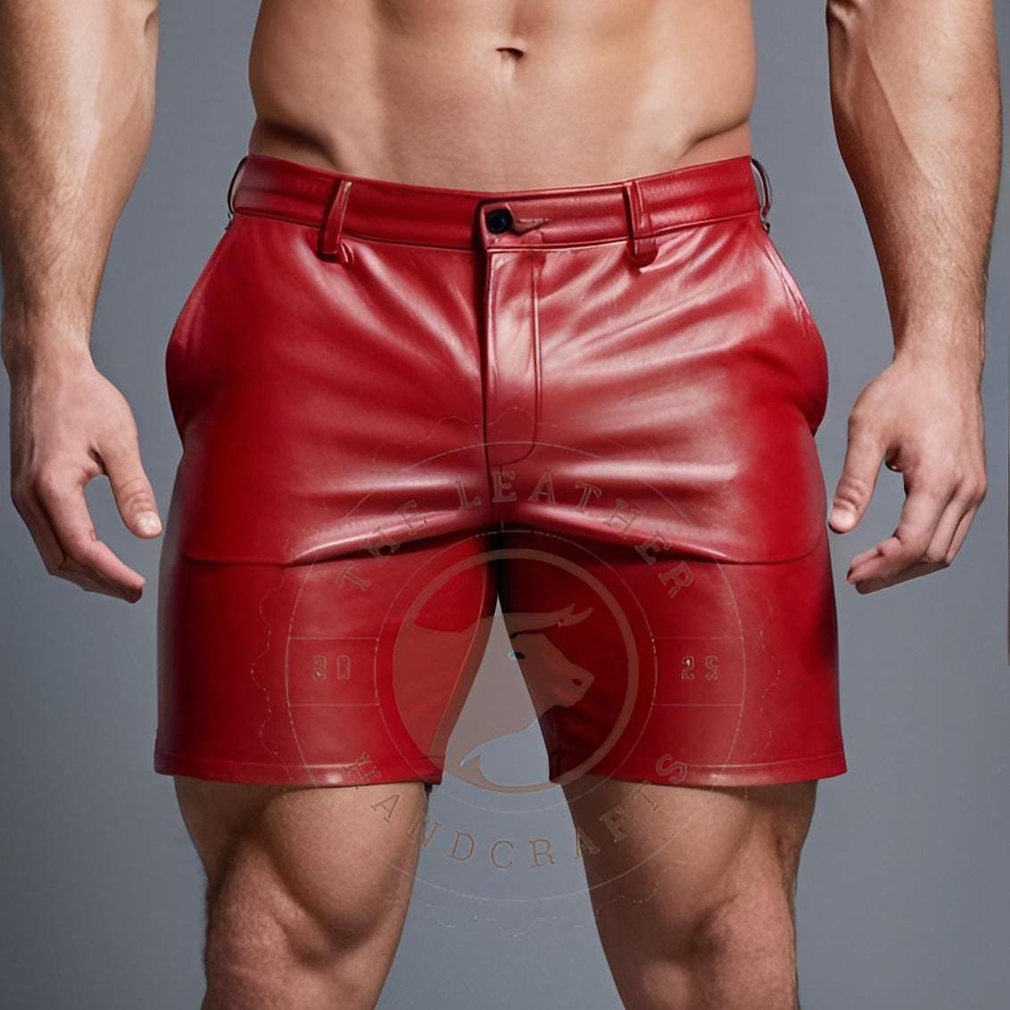 Handmade Red Sheep Leather Shorts: Men's Summer Booty Shorts