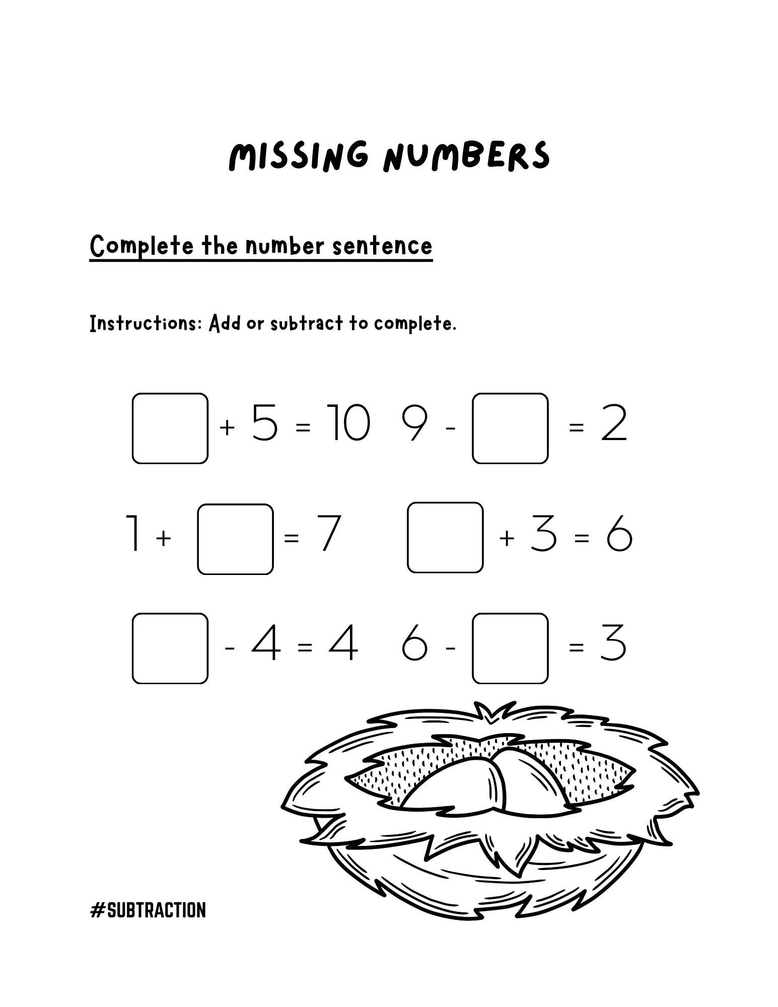 Subtraction Worksheets for Kids | Mental Math to 10 and 20, Missing ...