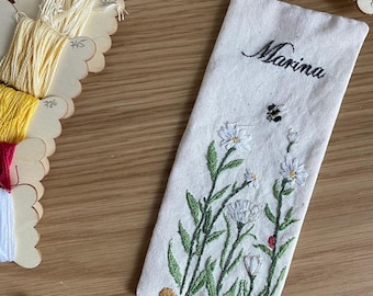 Hand-Embroidered Cotton Bookmark – Customizable